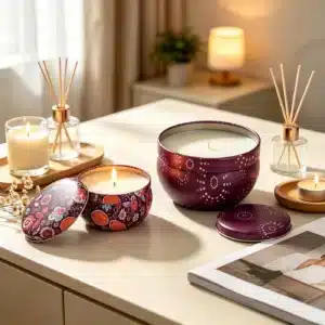 Decorative Round Candle Tin — Candle Packaging Reference JM-CDL-002