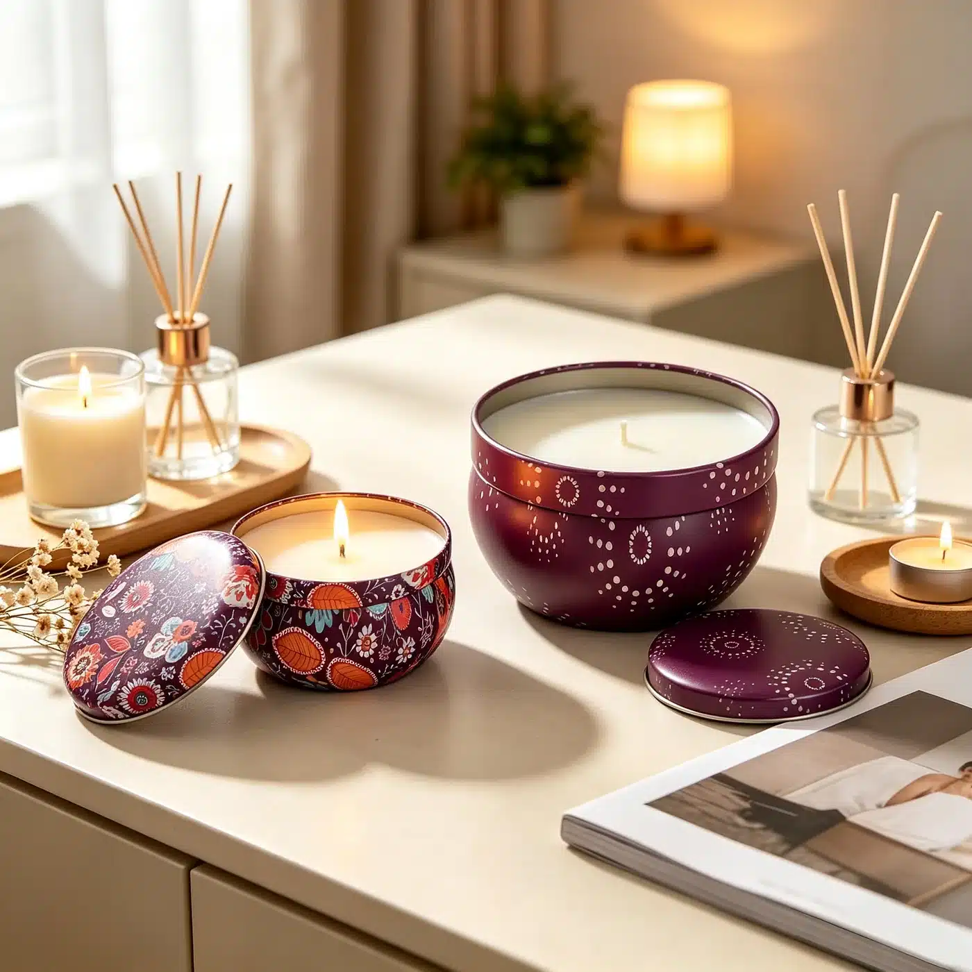 Decorative Round Candle Tin — Candle Packaging Reference JM-CDL-002