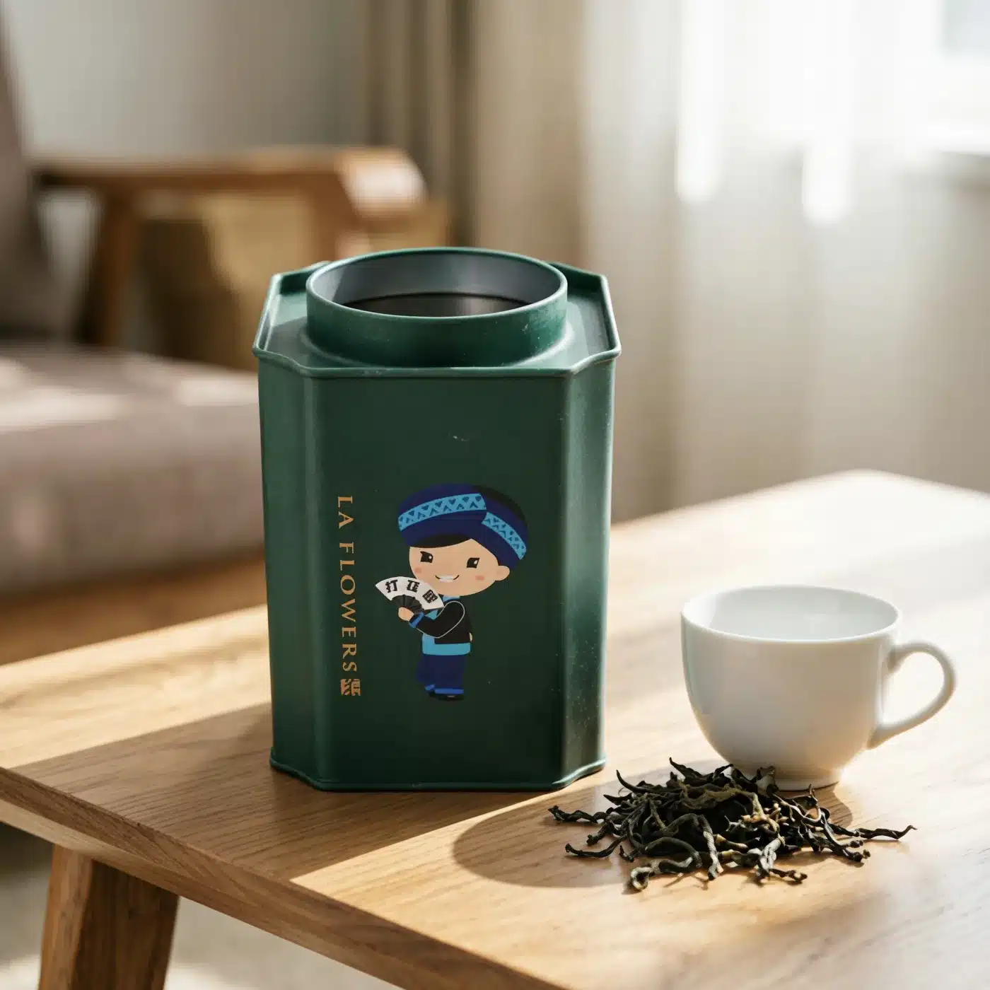 Hexagonal Tea Tin Canister — Tea Packaging Reference JM-TEA-001