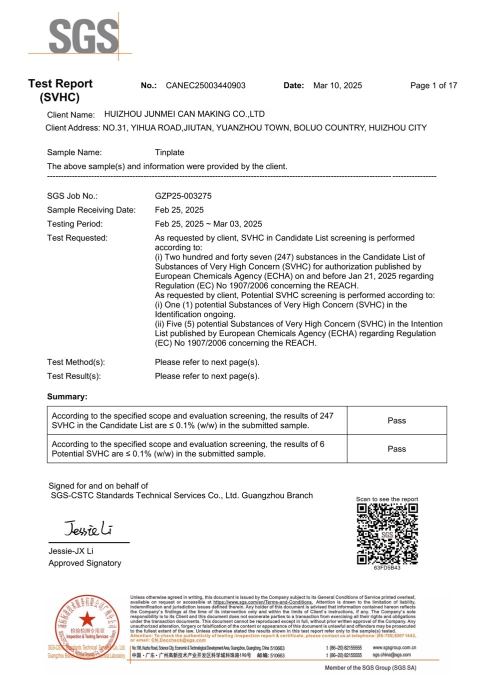SGS SVHC report