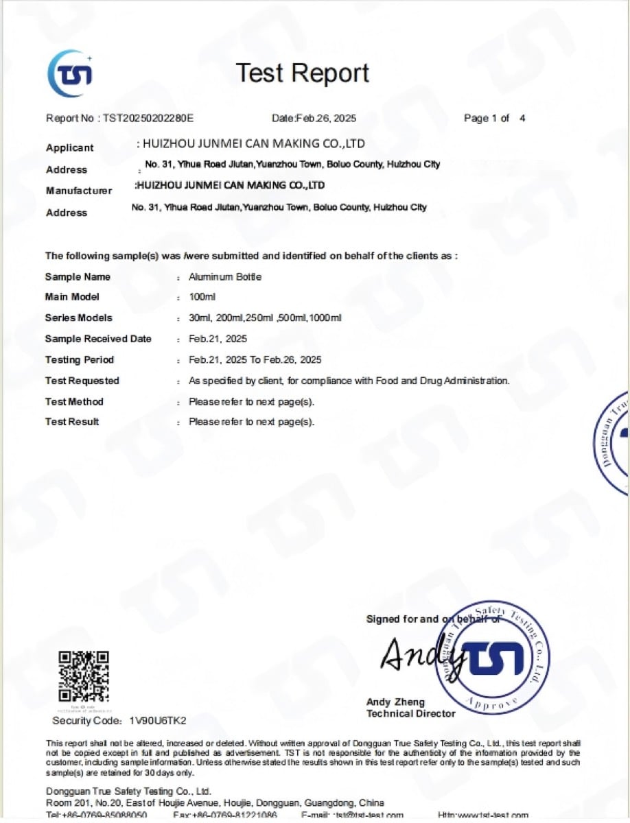 FDA 21 CFR 175 related report cover available from Junmei