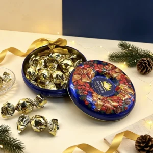 Round Chocolate Gift Tin — Chocolate Packaging Reference JM-CHO-001