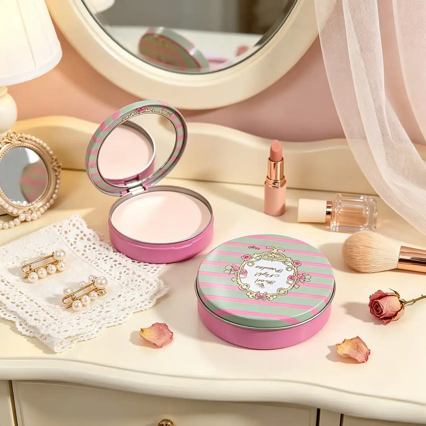 Round Cosmetic Compact Tin — Cosmetic Packaging Reference JM-COS-003