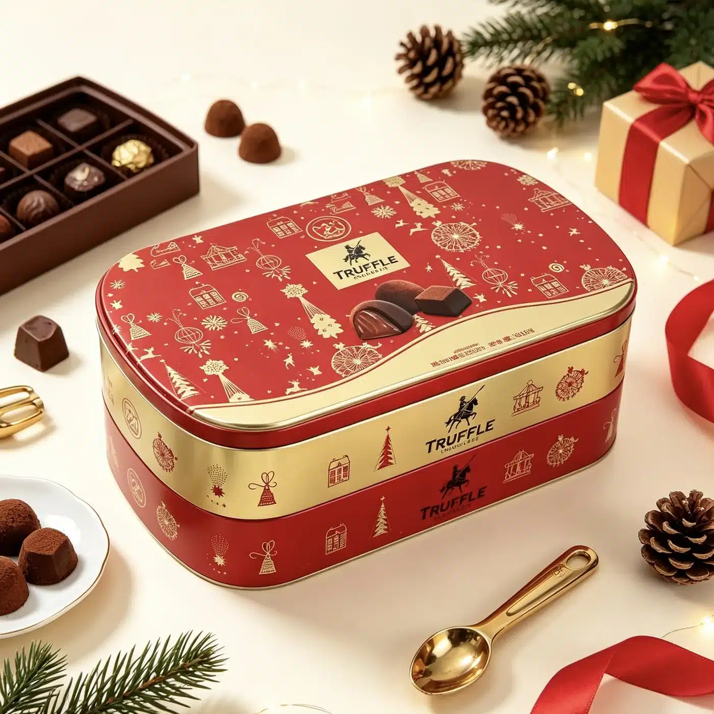 Rounded Rectangular Chocolate Tin — Chocolate Packaging Reference JM-CHO-003