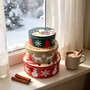 Stackable Round Cookie Tin Set — Cookie Packaging Reference JM-COO-001