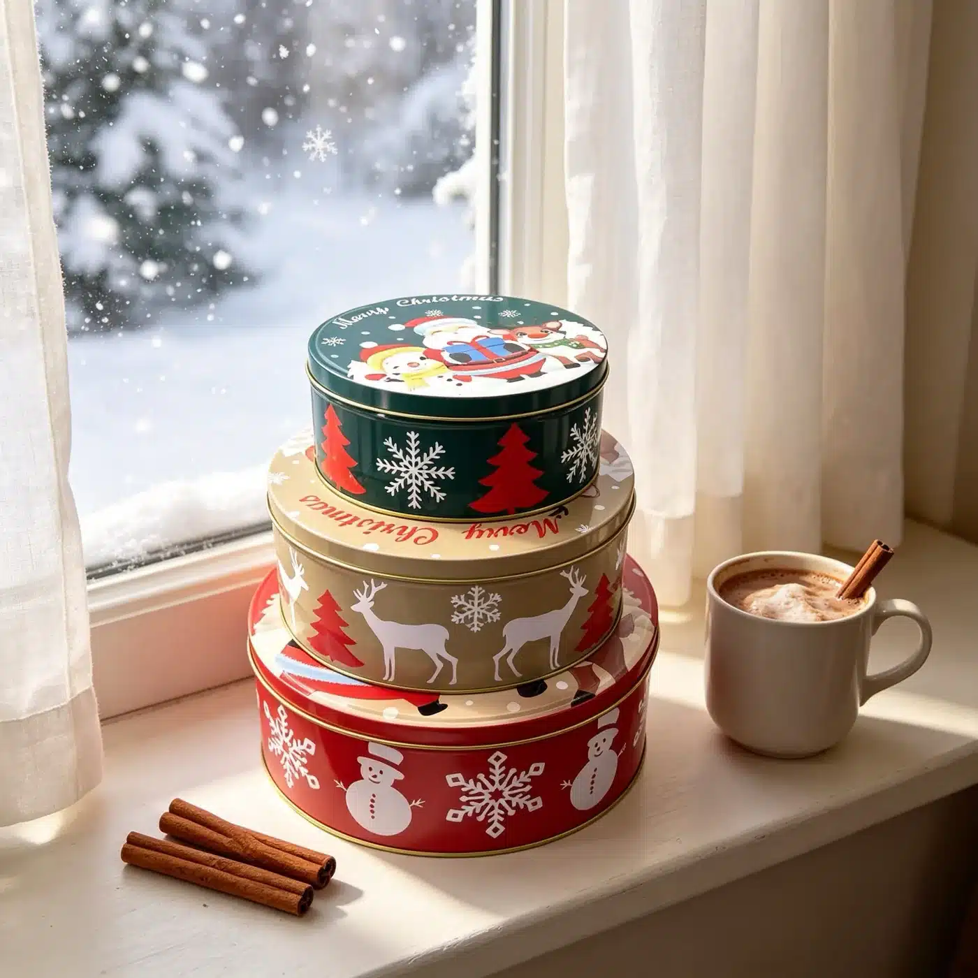 Stackable Round Cookie Tin Set — Cookie Packaging Reference JM-COO-001