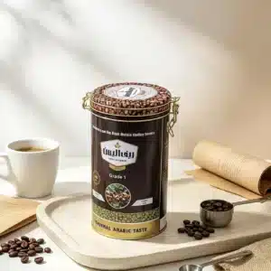 Tall Round Coffee Tin Canister — Coffee Packaging Reference JM-COF-001