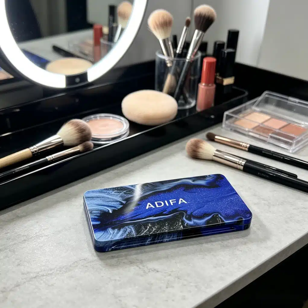 ADIFA palette tin in a styled cosmetics setting