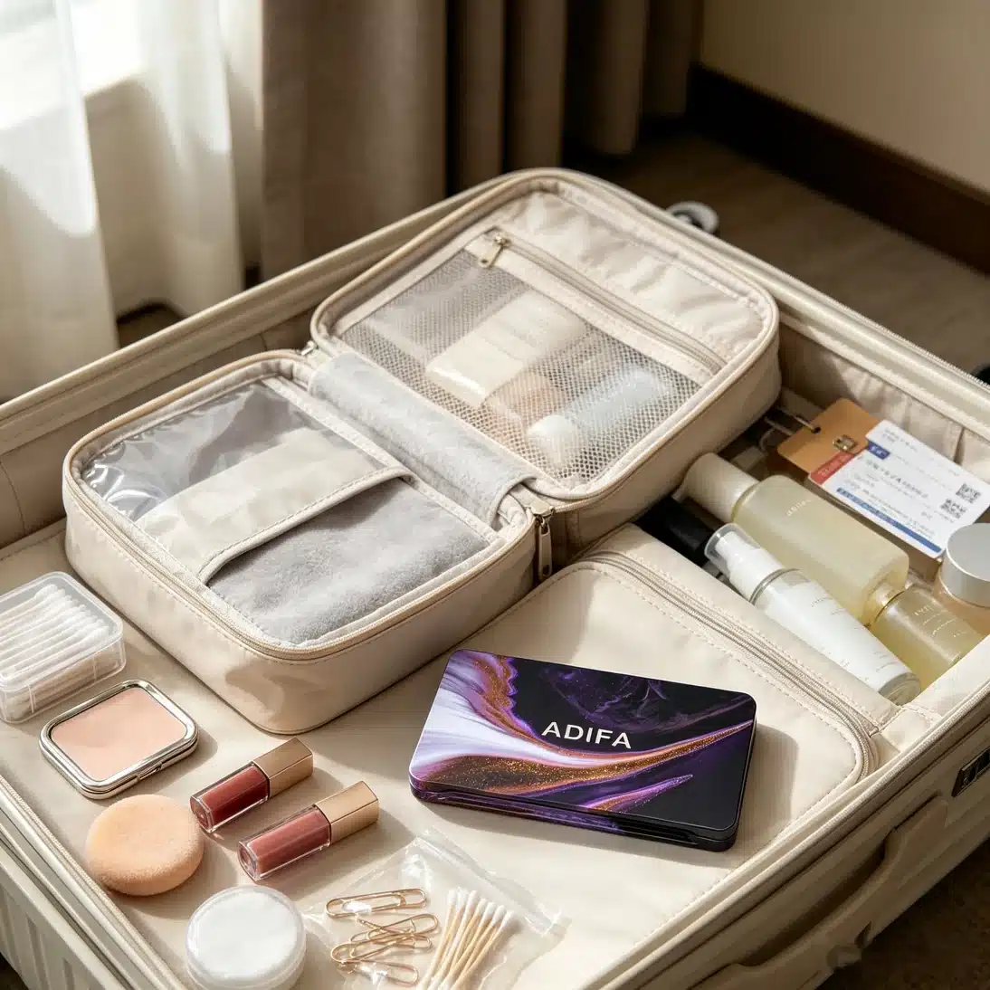 ADIFA palette tin in a styled travel presentation